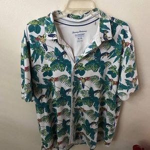 Tommy Bahama 24 Parrot Fronds Stretch Camp  Hawaiian shirt XL
